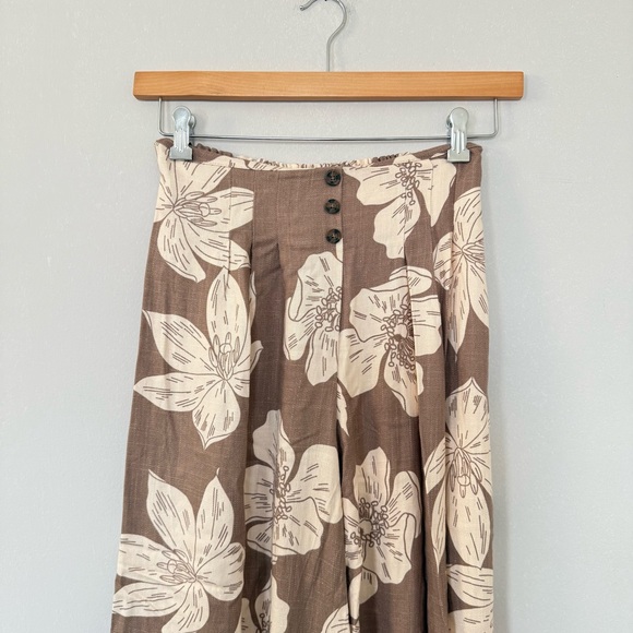 Sienna Sky Tan Floral Wide Leg Maxi Skirt Palazzo Pants Linen Size M - Picture 3 of 12